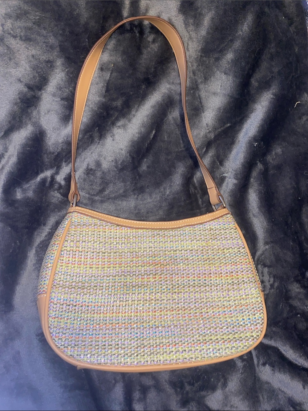 Liz Claiborne Multicolor Woven Shoulder Bag with Tan Trim